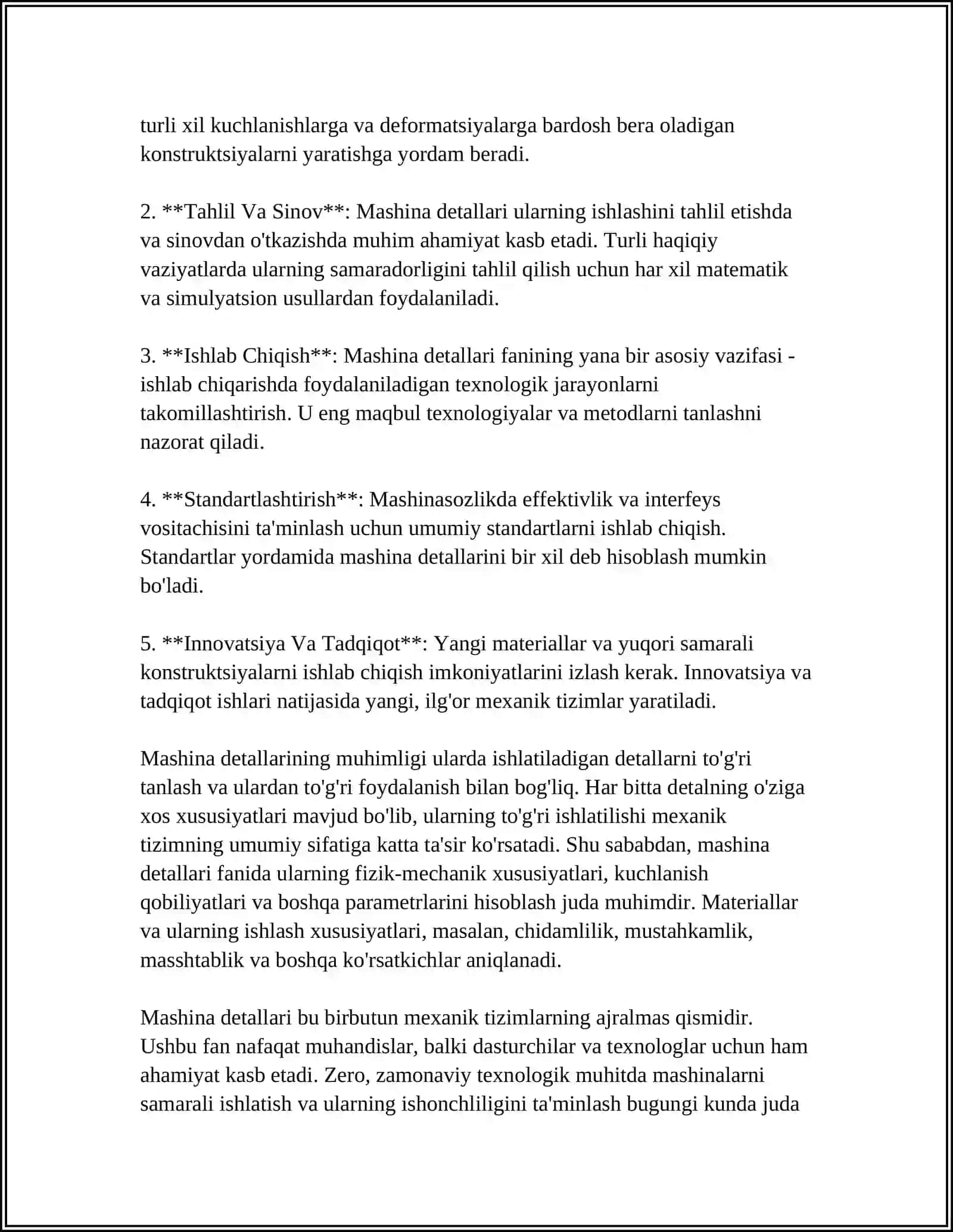 MASHINA DETALLARI FANINING MAZMUNI, MAQSADI VA VAZIFALARI MUSTAQIL ISH 4