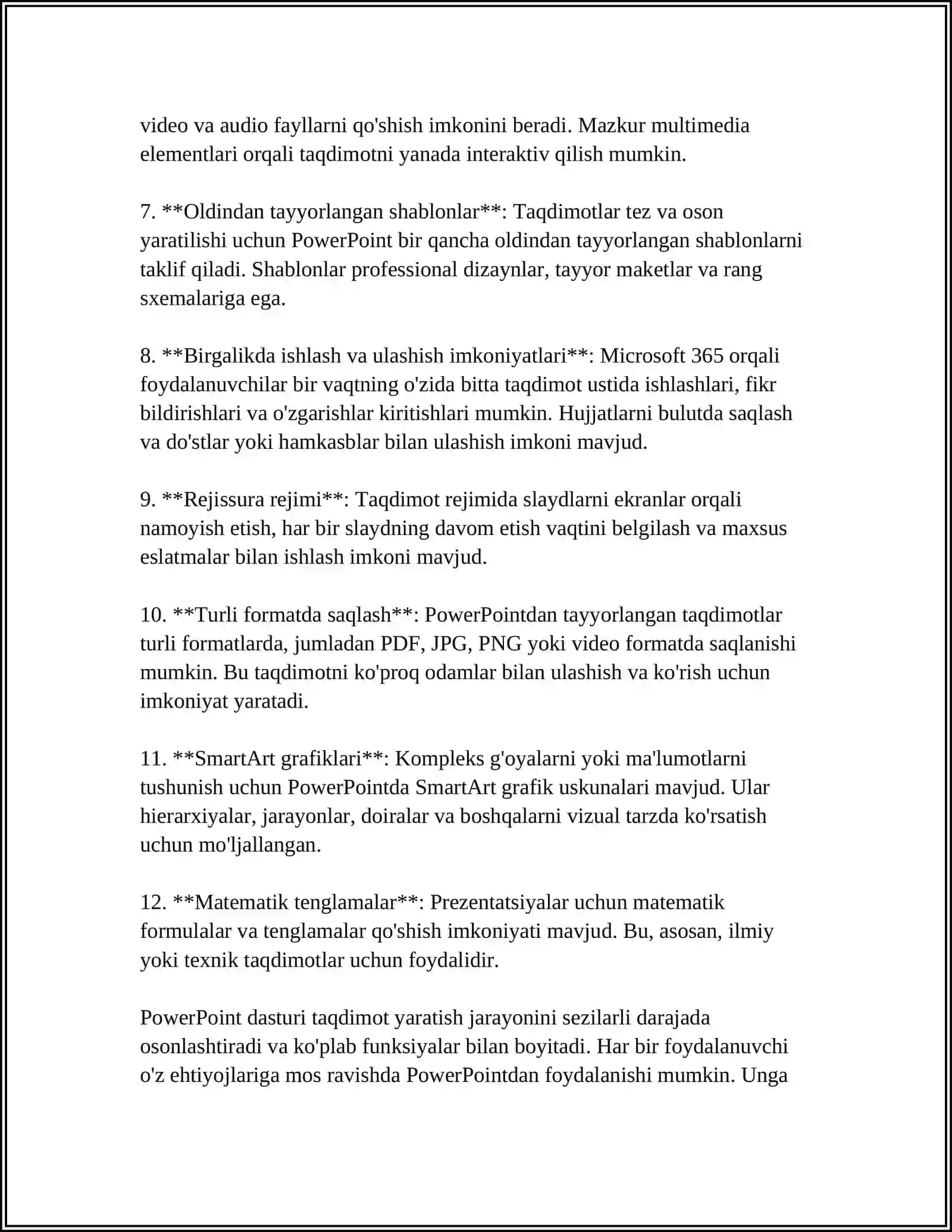 MS POWER POINTNING DASTURIY TAʼMINOTI VA UNING IMKONIYATLARI PREZINTATSIYA TAYYORLASH USULLARI VA ULARGA QOʻYILADIGAN TALABLAR 4