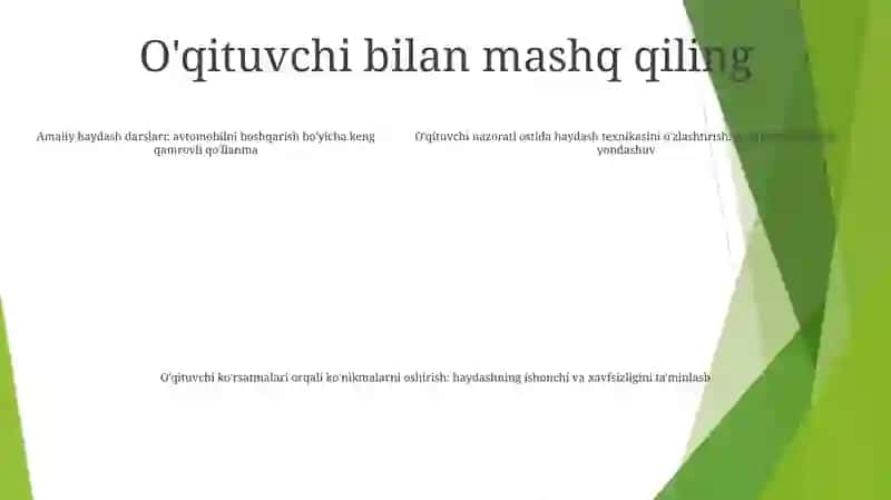 Avtotransport Vositasini Boshqarishga O'Rgatish Bosqichlari 4
