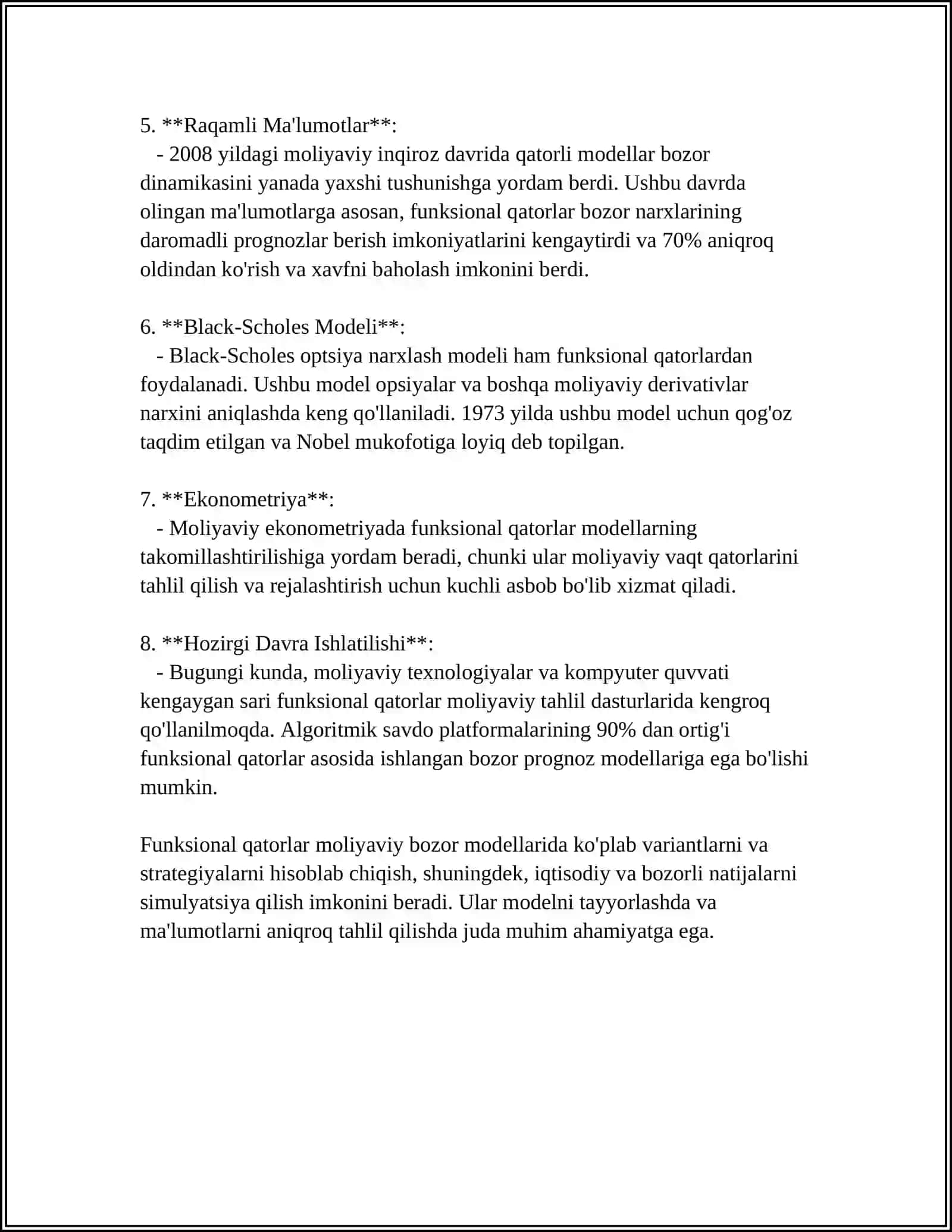 Moliyaviy Bozorlarni Modellashtirishda Funktsional Qatorlarning Tatbiklari 4