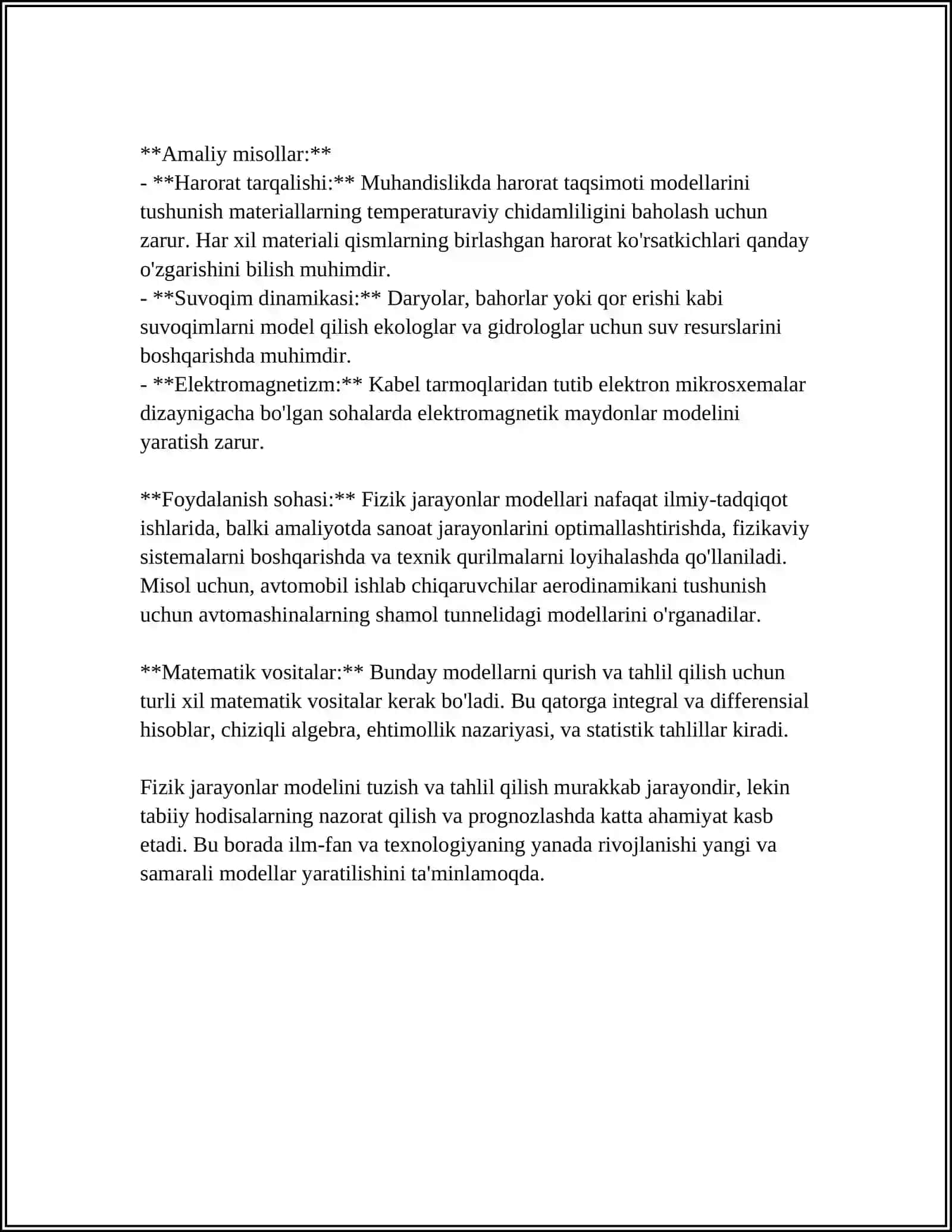 FIZIKADAN REFERAT TUZIB BER 10 LISTLI.FIZIKAVIY JARAYONLARNI MIDELLASHTIRISH IMKONIYATINI BERUVCHI DASTURIY VOSITALAR ORQALI FIZIKAVIY JARAYONLARNI MODELLASHTIRISH 4