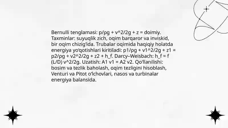 Gidrodinamika turbalarda suyuqliklar harakati 4