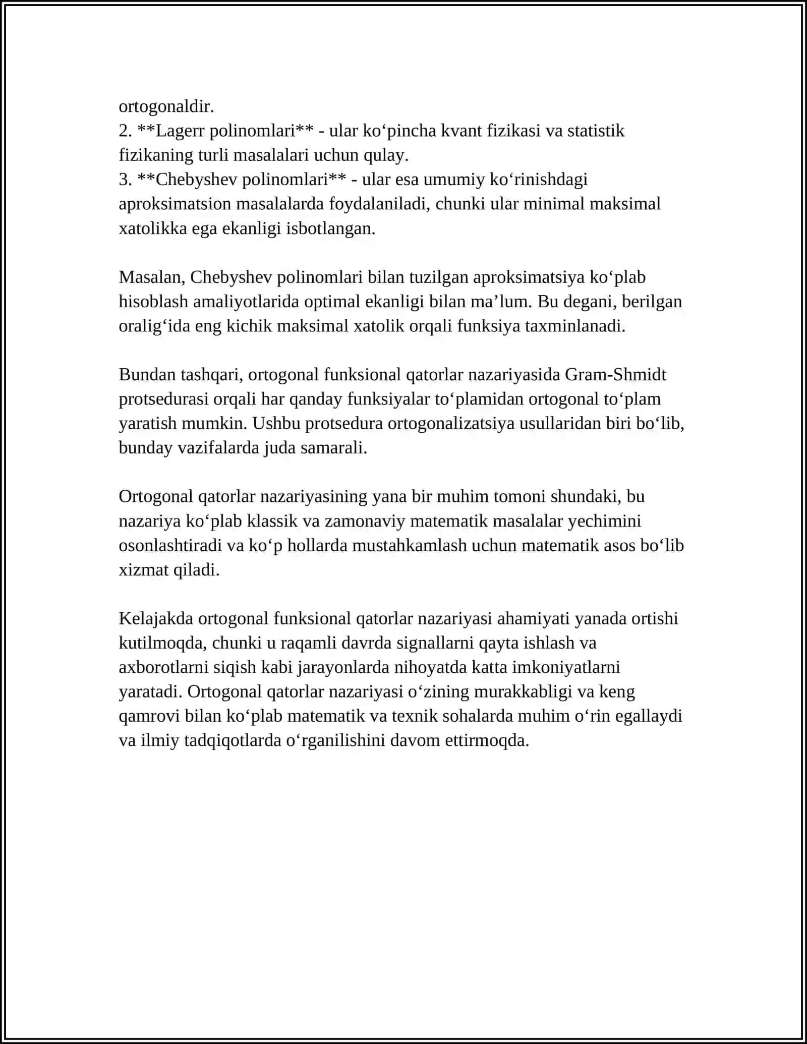 MODELLASHTIRISH ANIQLIGIGA ORTOGONAL FUNKSIONAL QATORLARNI YADROSINI XISOBLASHDA XATOLIKLARNI TA'SIRI 4