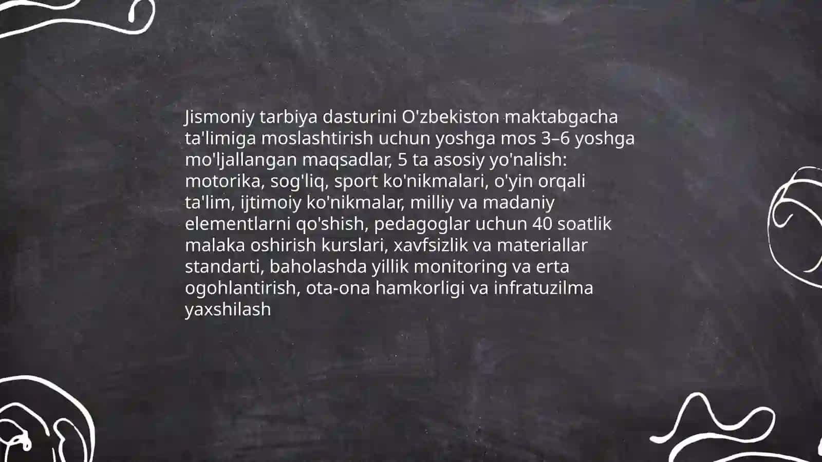 O'zbekiston Maktabgacha Ta'lim tashkiotlarida jismoniy tarbiya vazifalari va vositalari tadbiq etish 4
