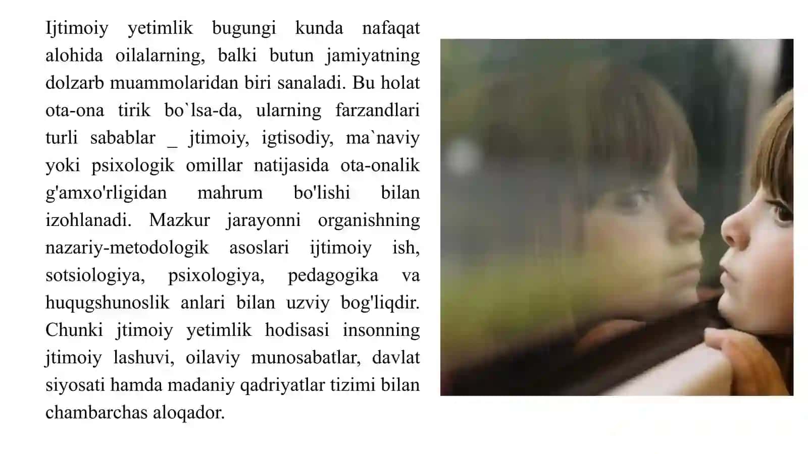 IJTIMOIY YETIM QOLGAN BOLALARNI IJTIMOlY HIMOYA QILISHDA MILLIY QONUNCHILIK ASOSLARI 4