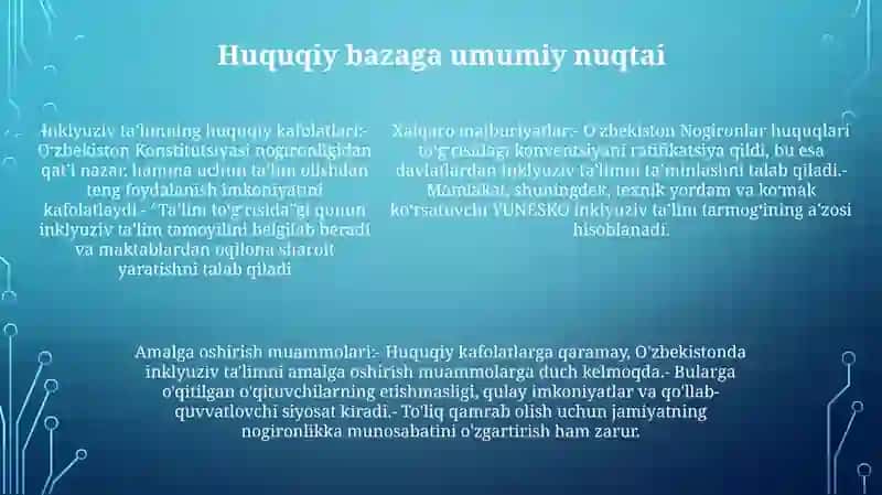 O'Zbekistonda Inklyuziv Ta'Limning Me'Yoriy - Huquqiy Bazani Tahlil Qilish 4