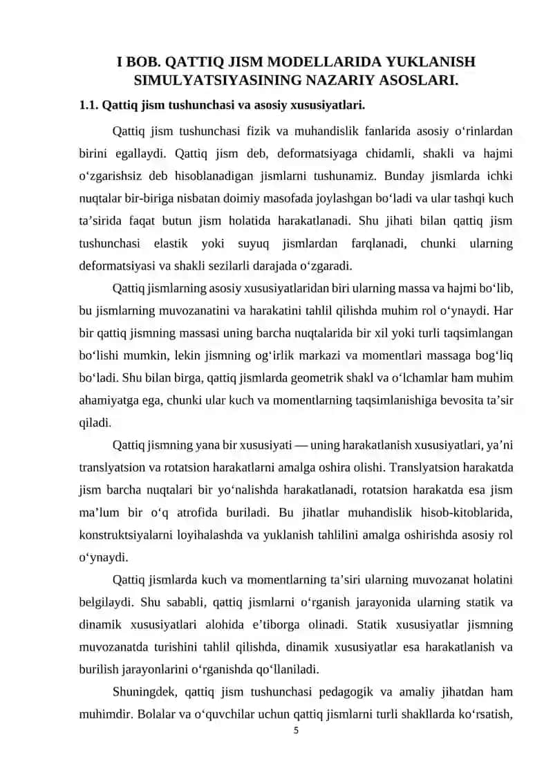 MAVZU: QATTIQ JISM MODELLARIDA YUKLANISH SIMULYATSIYASI 4