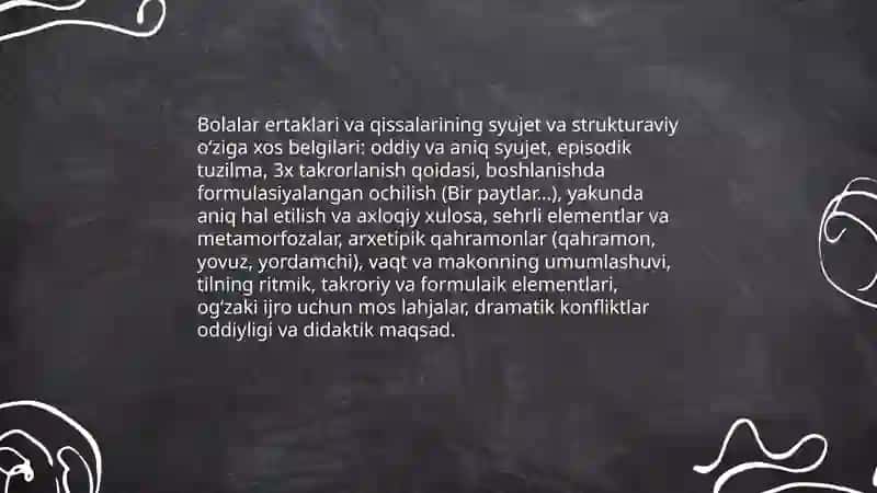 Bolalar folklori namunalarining oʻziga xos belgilarini aniqlash 4