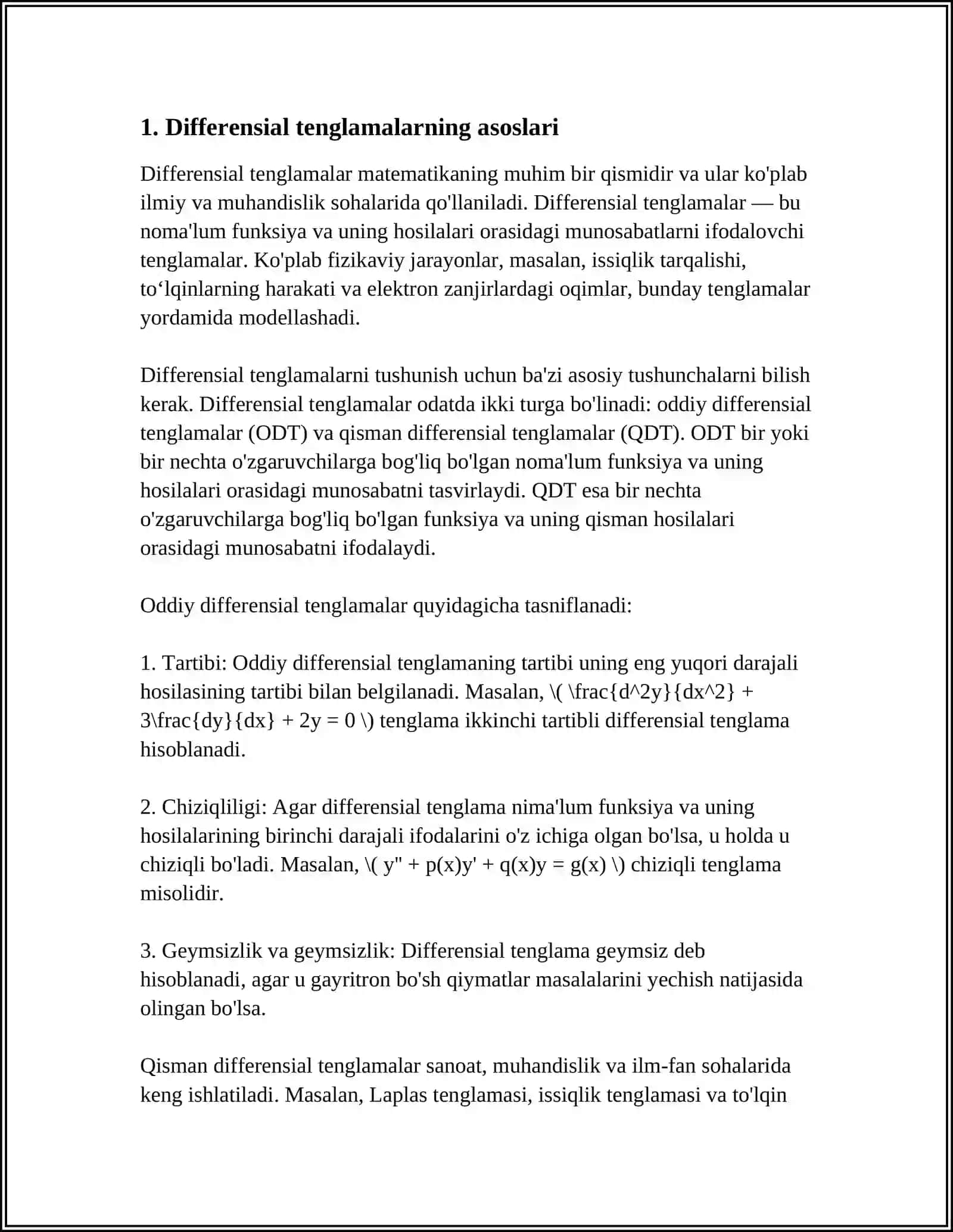TIBBIY-BIOLOGIK MAZMUNDAGI DIFFERENSIAL TENGLAMALARNI TUZISH VA YECHISH 4