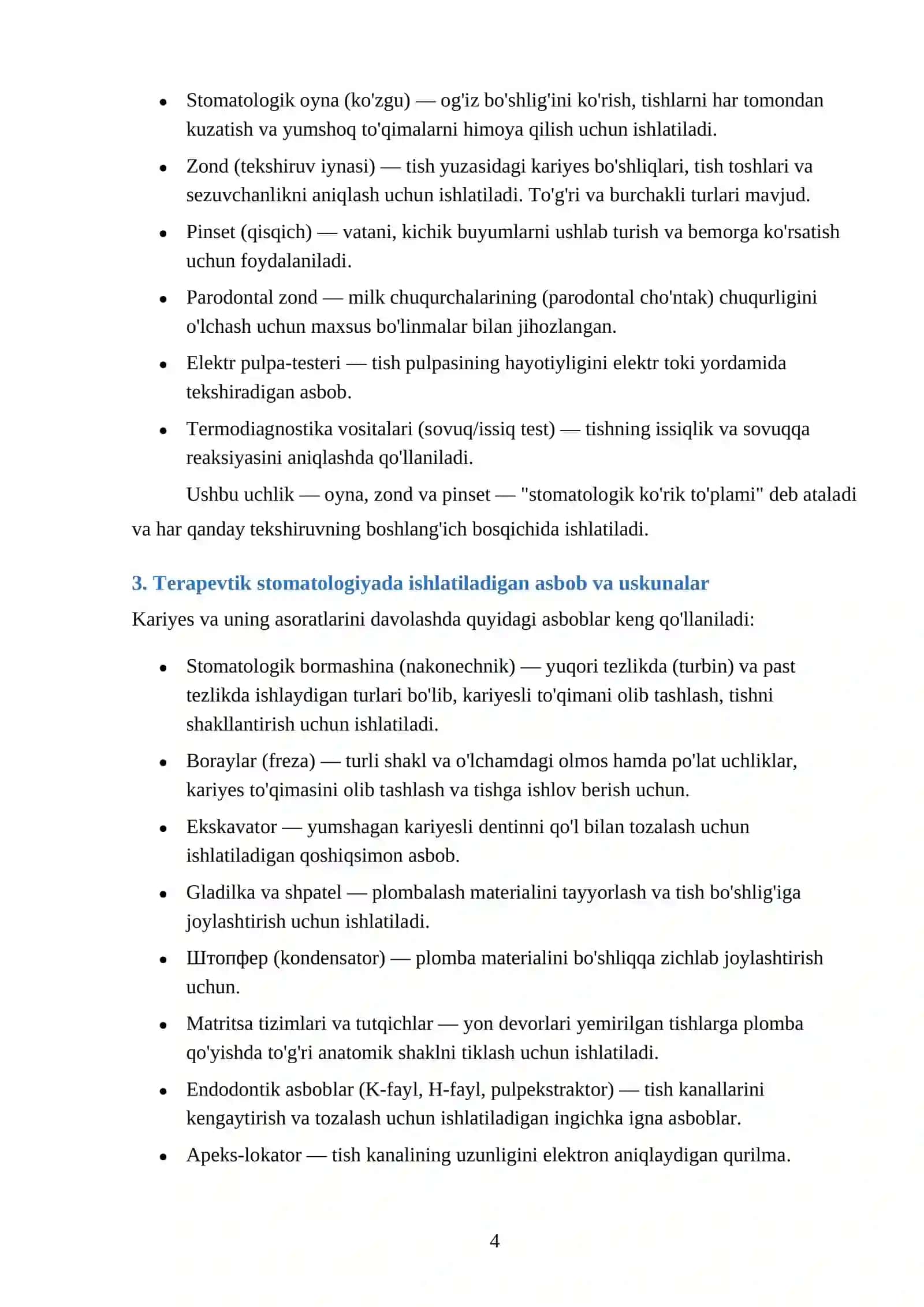 Stomatologiya va uning Boʻlimlarida Ishlatiladigan asboblar va uskunalar 4