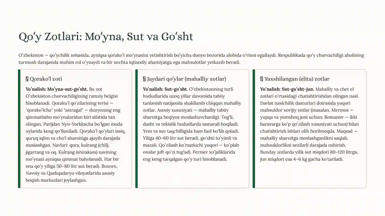 Oʻzbekistonda Chorvachilik: Zotlar vaUlarningAhamiyati 4