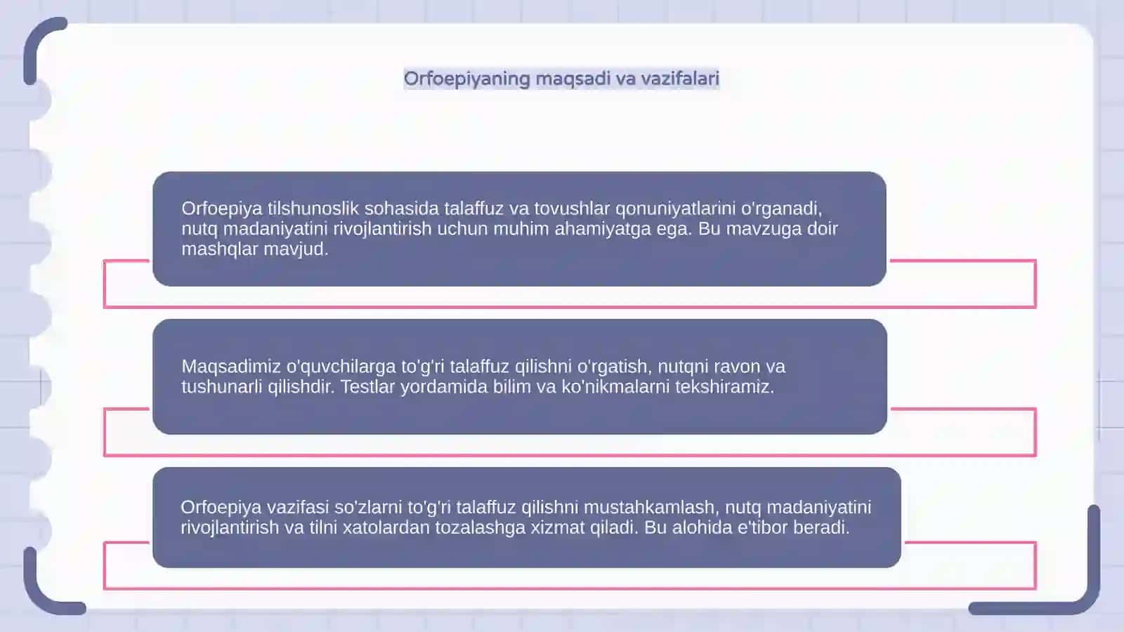 Orfoepiya haqida umumiy maʼlumot va mavzuga doir mashq va testlar ustida ishlash 4