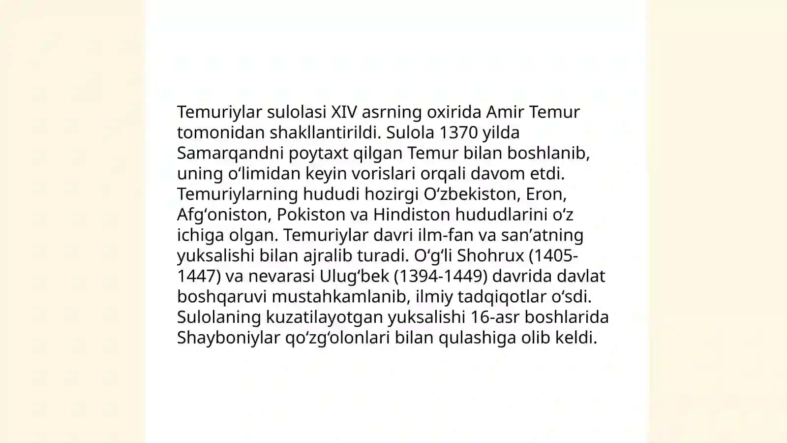 Amir Temur buyuk davlat arbobi mavzusida slayd 4