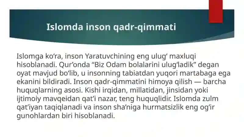 Islomda inson huquq va erkinliklarini ta'minlanishining o'ziga xos jihatlari 4