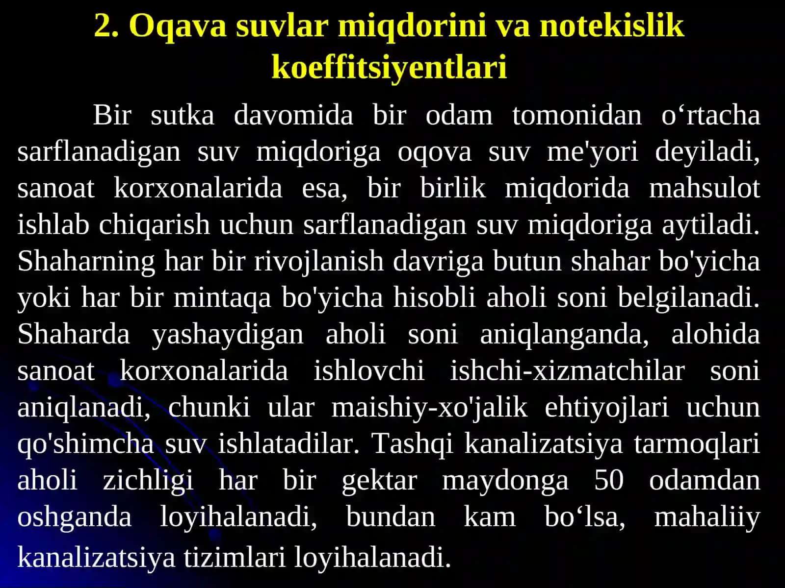 8-ma’ruza. Oqava suvlar miqdorini va notekislik koeffitsiyentlari 4