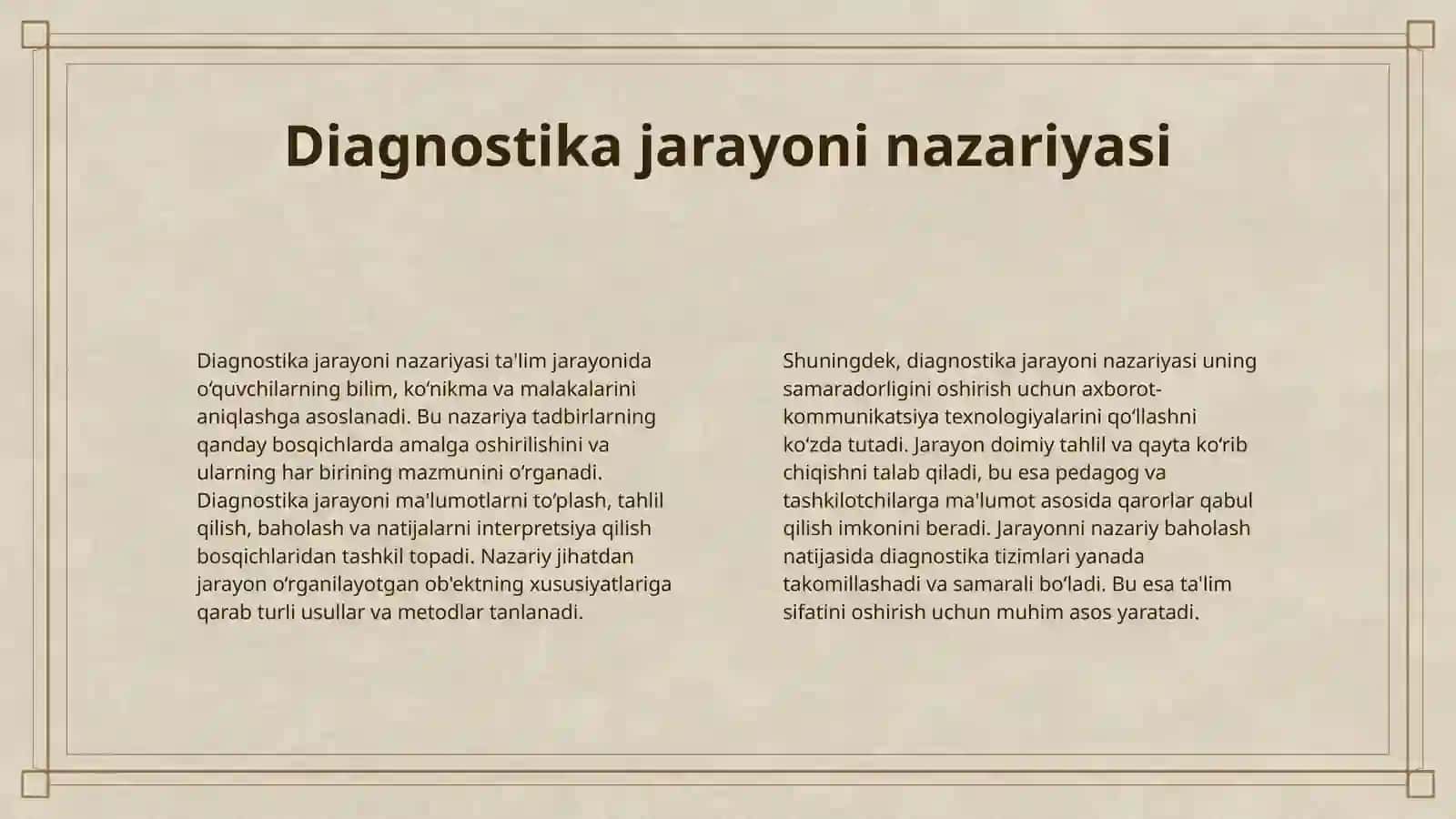 DIAGNOSTIK TADBIRLARNI O'TKAZISHGA QO‘YILADIGAN TASHKILIY-PEDAGOGIK TALABLAR 4