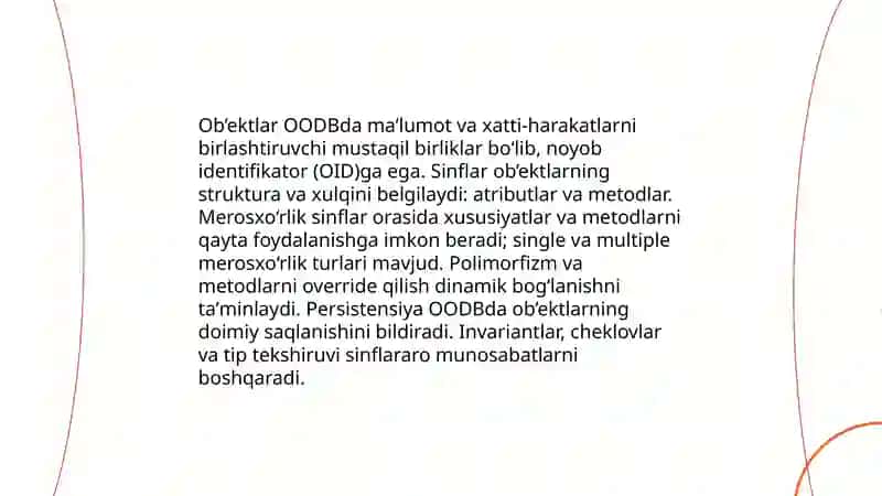 Ob’ektga yo‘naltirilgan ma’lumotlar bazasi 4