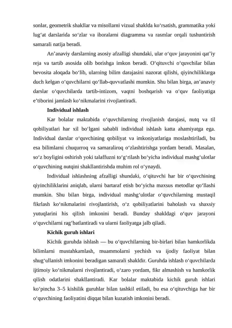 Kar bolalar maktabida dars va oʼquv ishlarining boshqa shakllarini tashkil etish 4