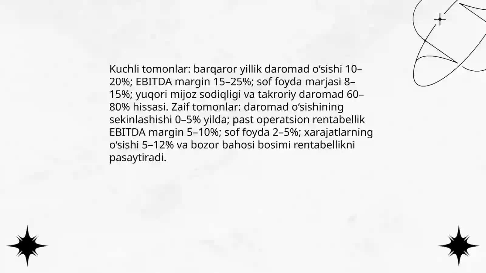 Kompaniyaning kuchli va zaif tomonlari 4