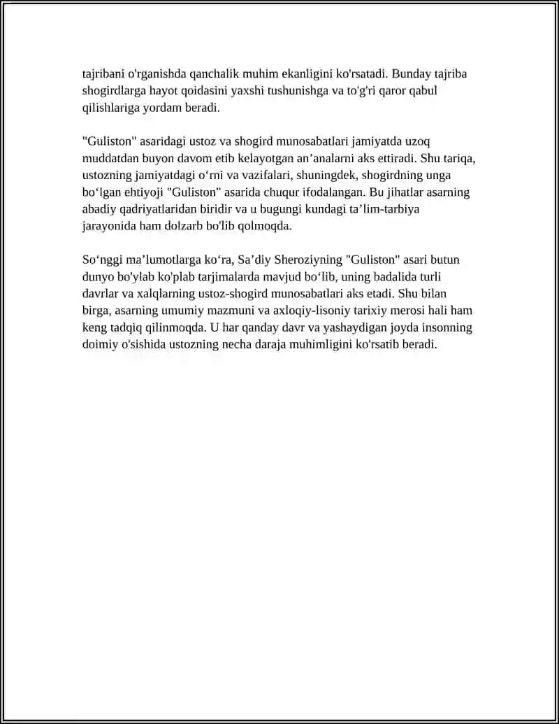 MUSLIHIDDIN SAʼDIY SHEROZIYNING GULISTON ASARIDA USTOZ VA SHOGIRD HAQIDA 4