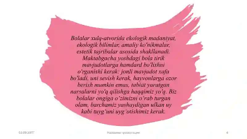 Ilk qadam davlat o’quv dasturi asosida faoliyat markazlarida maktabgacha yoshdagi bolalarni ekologik tarbiyasini tashkil qilish. 4