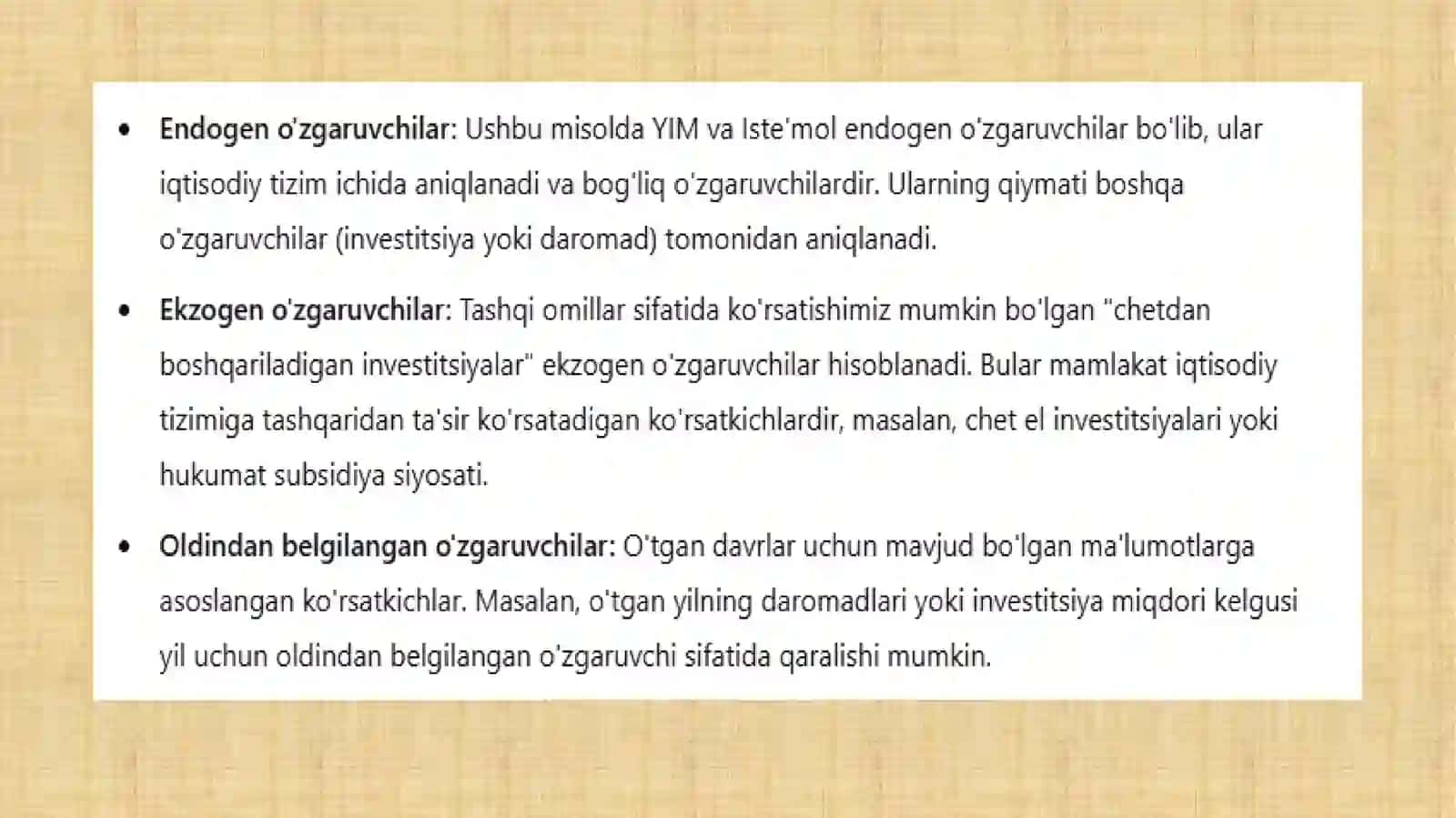 ТЕНГЛАМАЛАР ТИЗИМИ КЎРИНИШИДАГИ ЭКОНОМЕТРИК МОДЕЛ 4