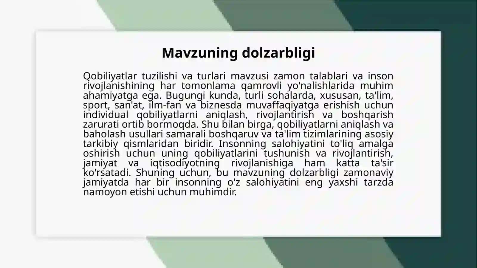 Qobilyatlar tuzilishi va turli xil turlari 4