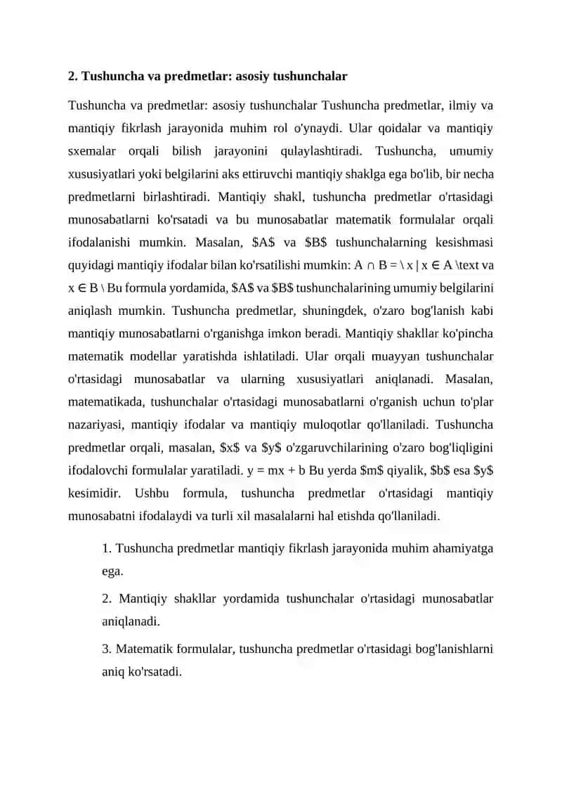 Tushuncha predmetlarning umumiy, muhim belgilarini aks ettiruvchi mantiqiy shakl 4
