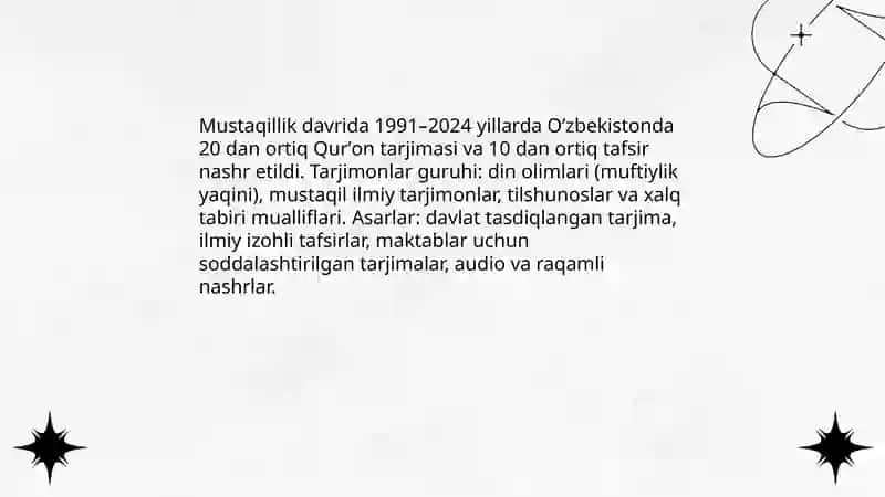 Mustaqillik yillarida Qurʼonning oʻzbek tiliga tarjima qilinishi va tafsirlari 4
