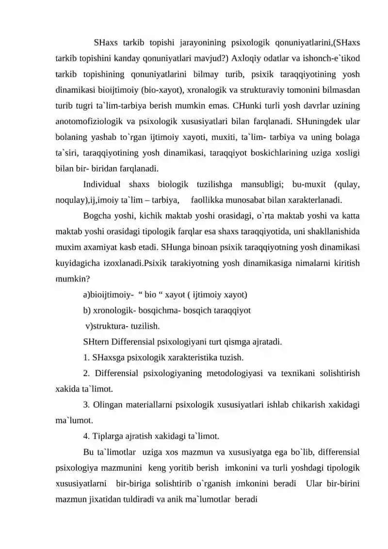DIFFERENSIAL PSIXOLOGIYANING PICUMNIETL, TARIXI VA ASOSIY MASALALARI 4