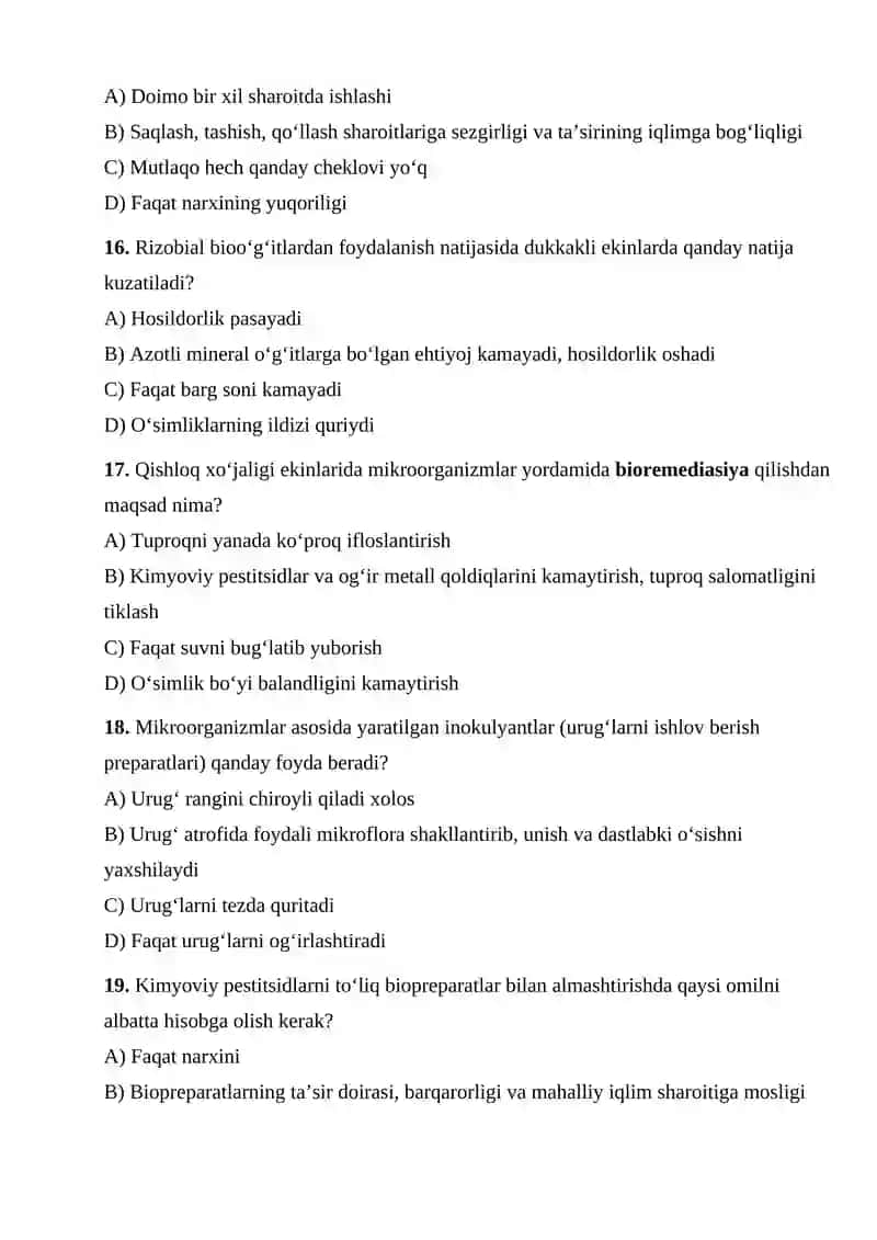 Mikroorganizmlarning_qishloq_xo'jaligi_va_o'simliklarni_himoya_qilishda. mavzusiga testlar 4