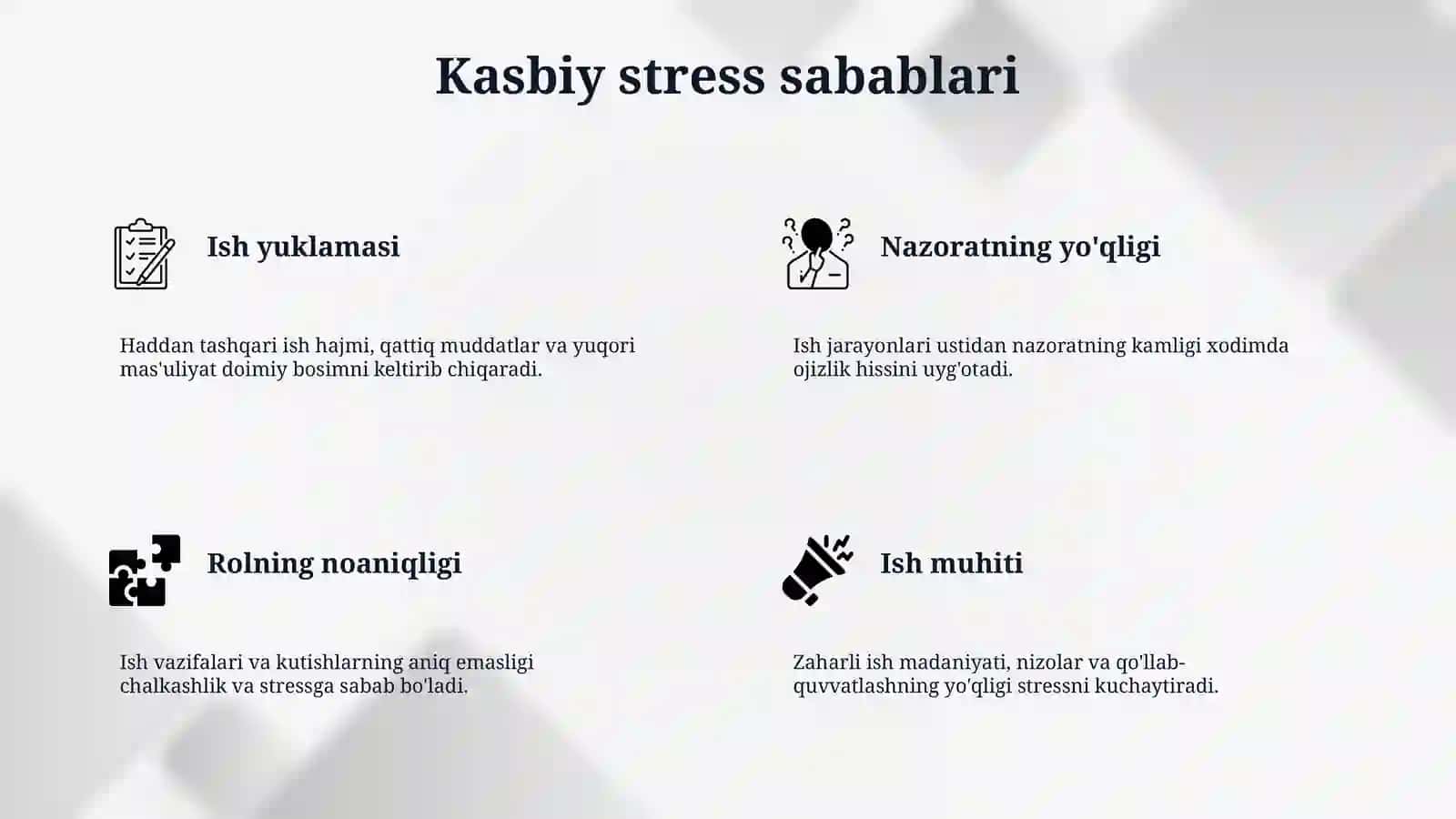 Kasbiy stressning o'ziga xos jihatlari 4