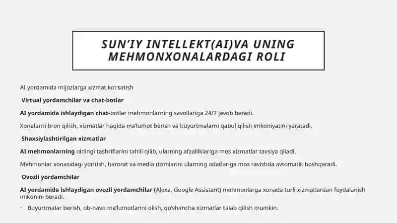 Mehmonxonalarda ishlatiladigan sunʼiy intellekt va IoT teznologiyalari 4