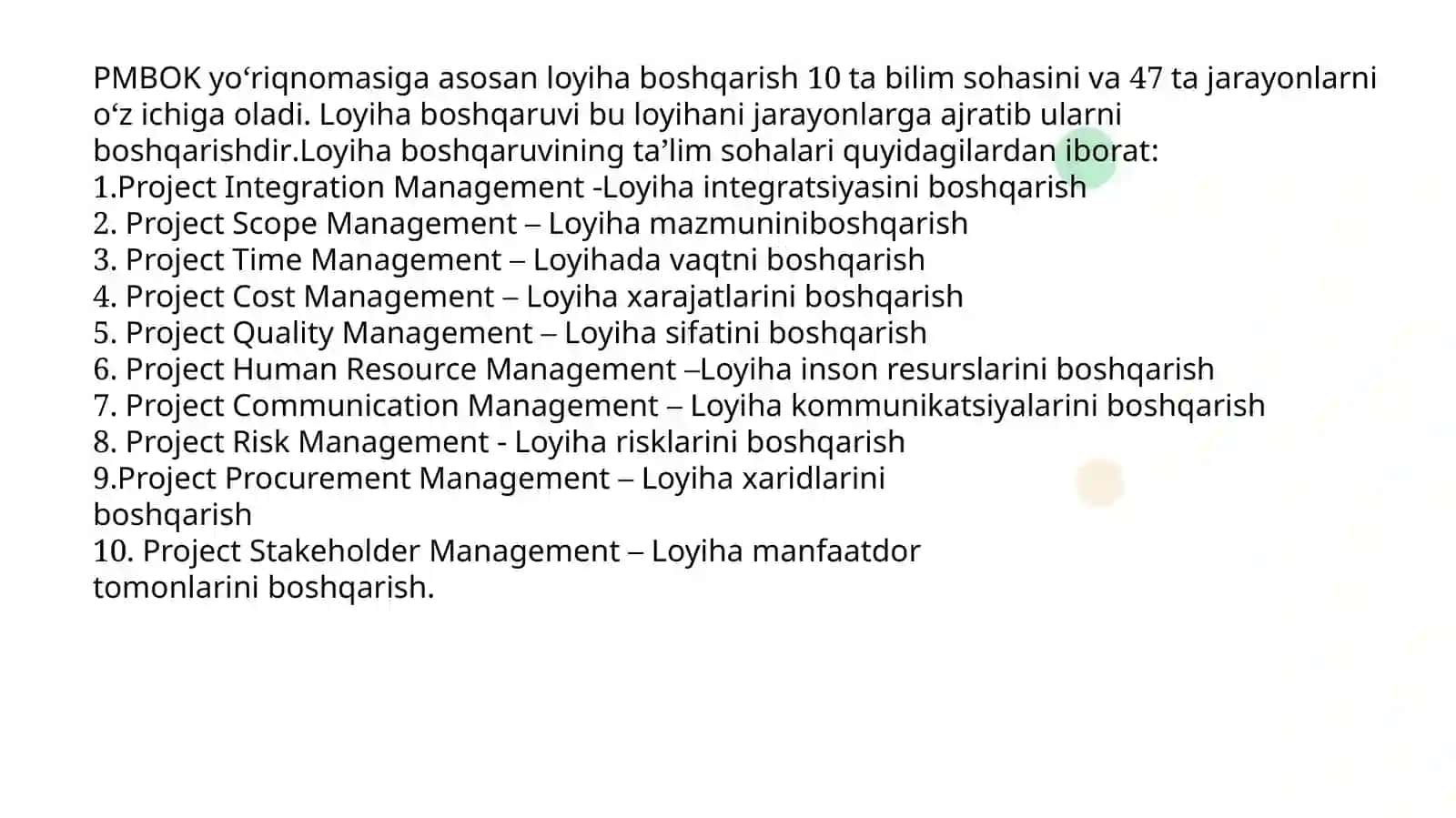 Loyiha integratsiyasini boshqarish 4