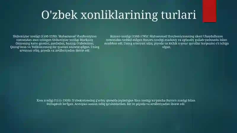O'Zbek Xonliklarining Tashkil Etilishi Va Ulardagi Qo'Shinlarning Tuzilishi Va Tarkibi 4