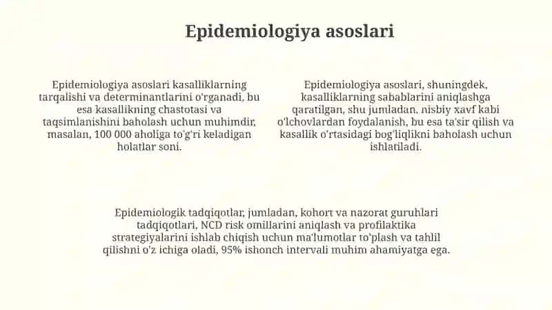 Noyob yuqumli bo'lmagan kasalliklar epidemiologiyasi va profilaktikasi 4