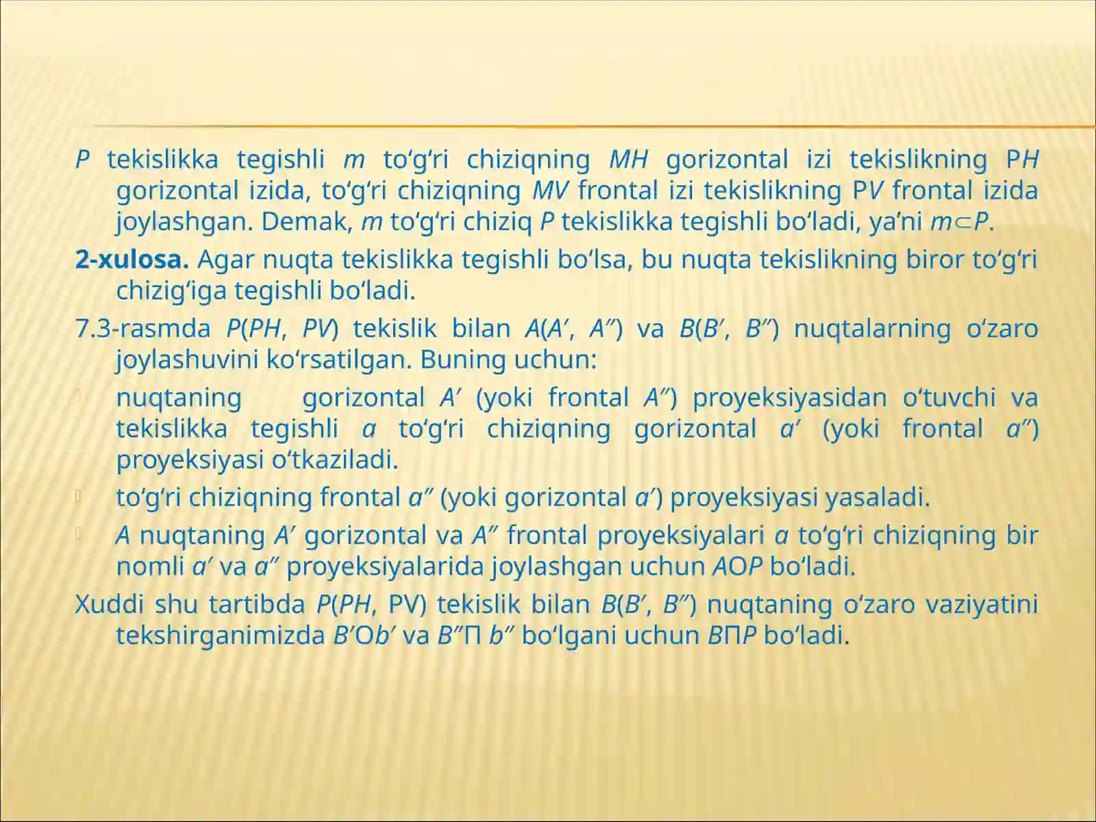 To‘g‘ri chiziq va tekislikning o’zaro vaziyatlari 4