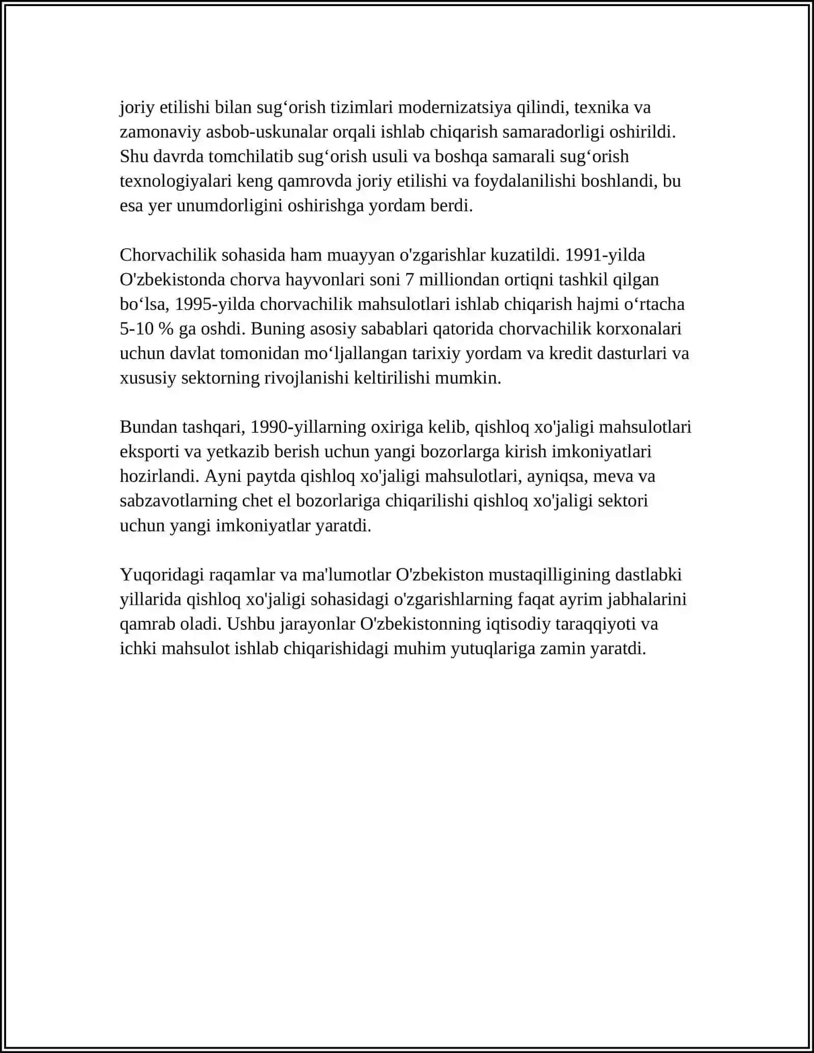 MUSTAQILLIK YILLARIDA QISHLOQ XOʻJALIGI VA SANOAT SOHASIDAGI OʻZGARISHLAR 4