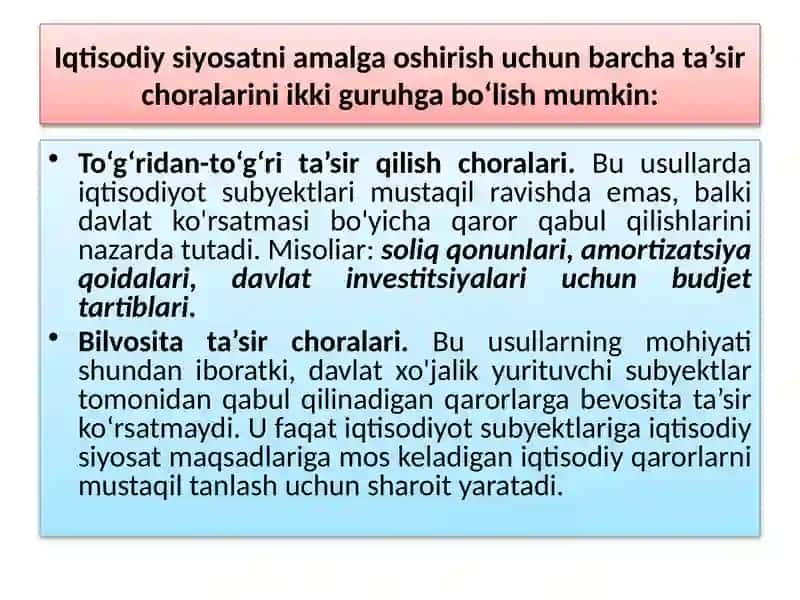 IQTISODIYSIYOSATNI ISHLABCHIQISHDA VOSITALARI VA CHEKLOVLAR 4