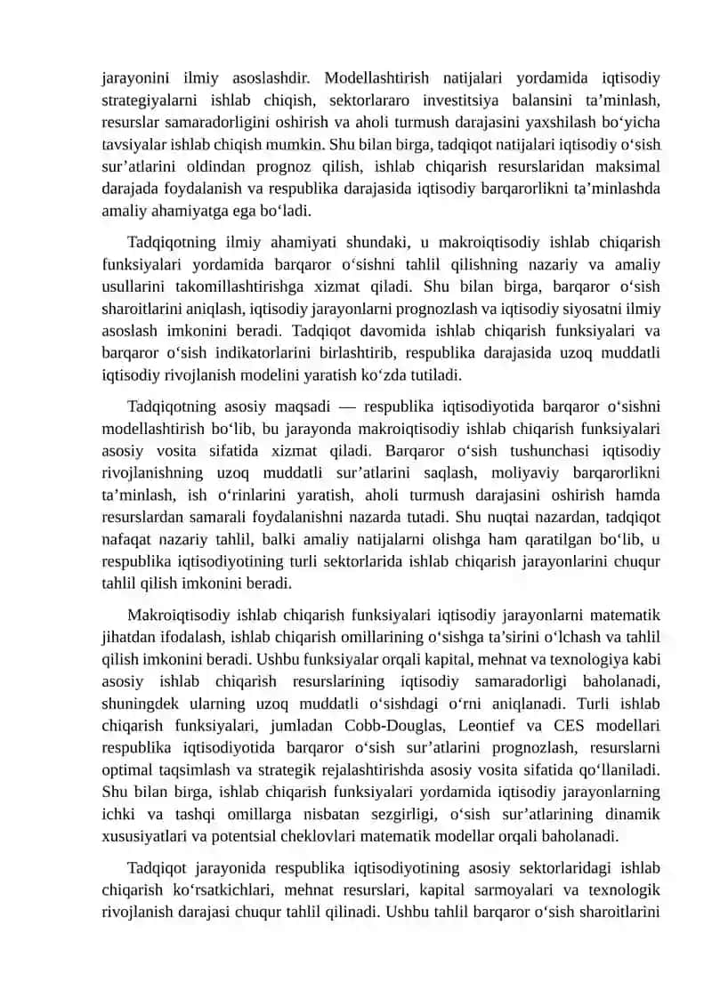 Makroiqtisodiy ishlab chiqarish funksiyalari asosida respublika barqaror o'chishni modellashtirish 4