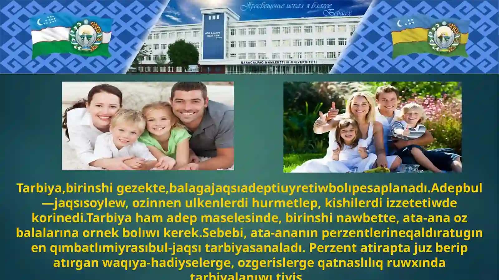 QMU tariyxArxeologiya ta'lim bag'dari 2-kurs studenti Shamuratov Abdulazizdin' Ta'rbiya pa'ninen tayarlag'an slayd jumisi 4