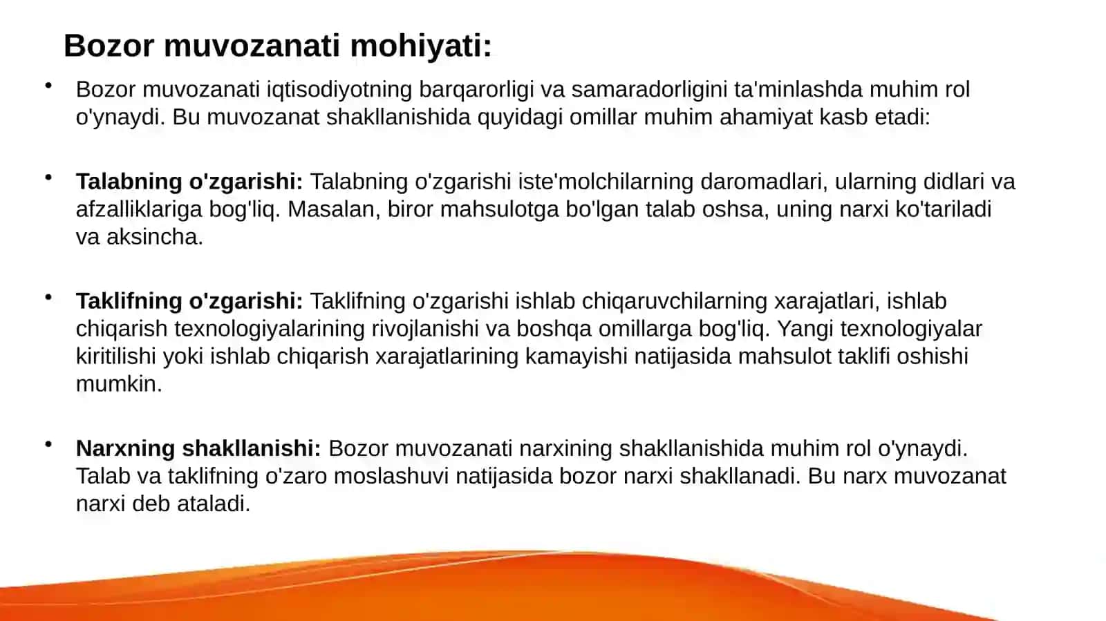 Bozor muvozanati,bozor muvozanatining o'zgarishi va unga tasir qiluvchi omillar 4