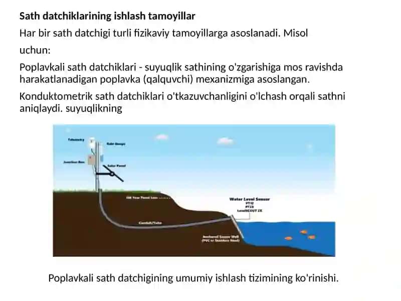 Sath datchiklari, poplavkali (qalquvchi), konduktometrik, sig’im datchiklari. 4