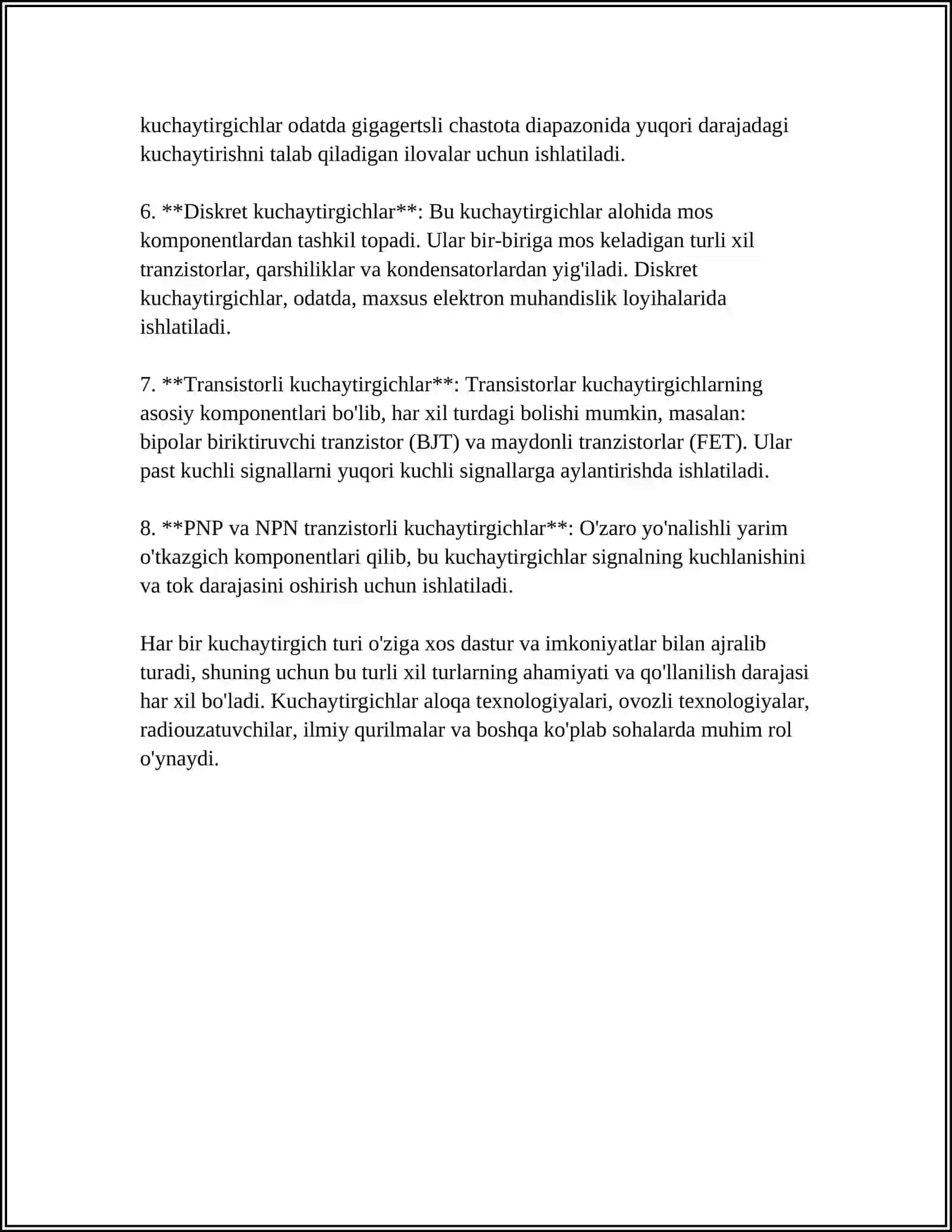 Mavzu: KUCHAYTIRGICHLAR VA OʼZGARMAS TOʼK OʼZGARTKICHLAR 4