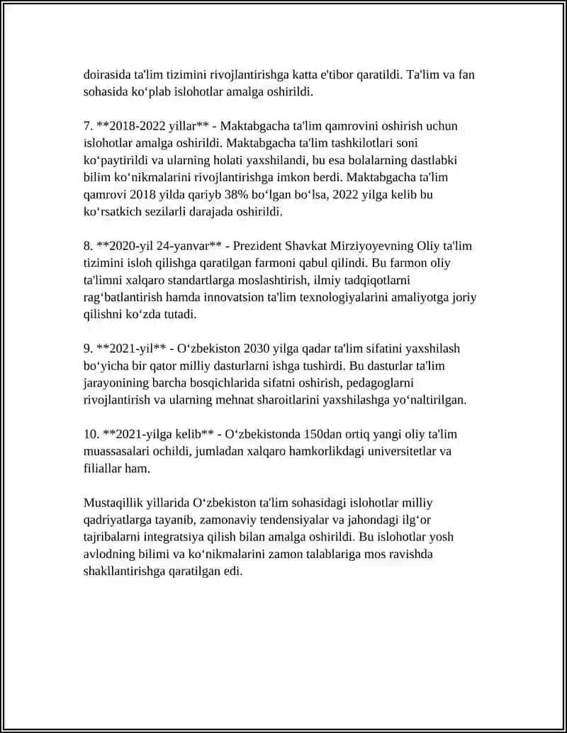 MUSTAQILLIK YILLARIDA OZBEKISTON RESPUBLIKASIDA TA'LIM SOHASIDA AMALGA OSHIRILGAN ÕZGARISHLAR 4