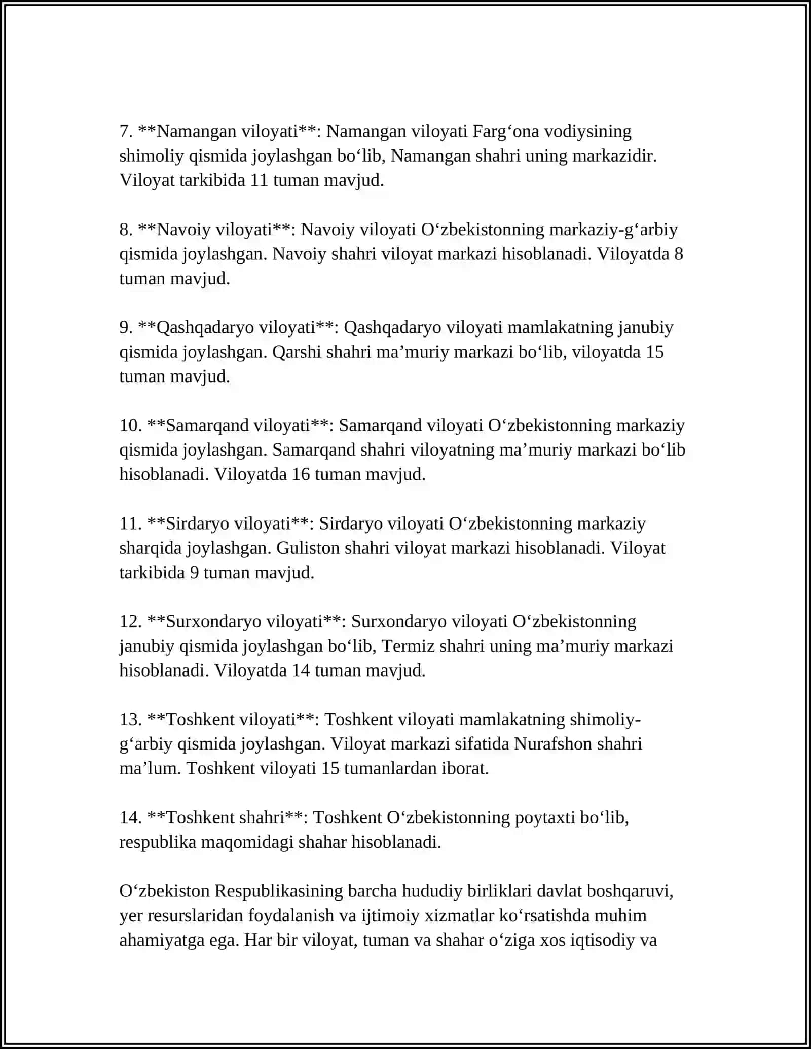 O‘ZBEKISTON RESPUBLIKASI MA'MURIY HUDUDIY TUZULISHI 4