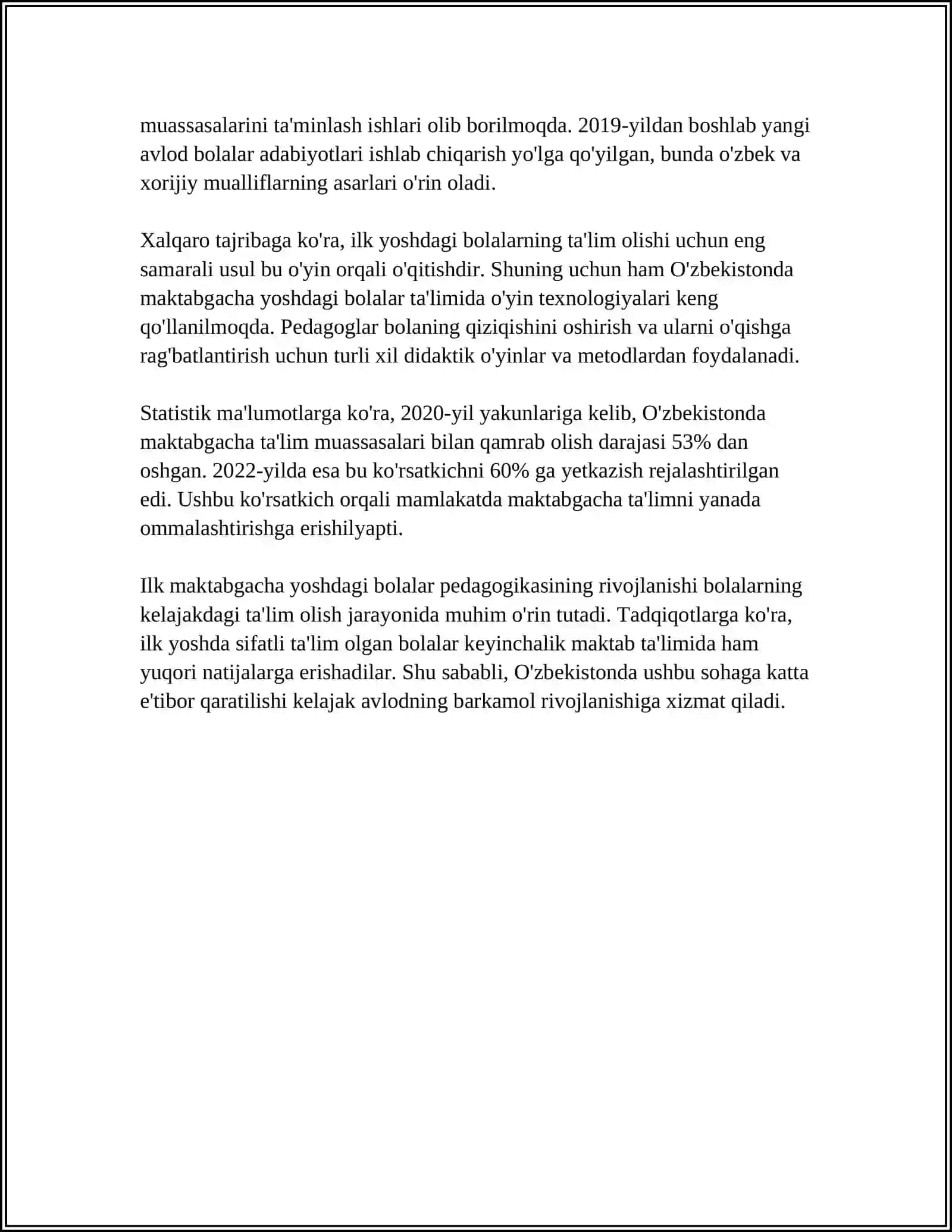 ILK VA MAKTABGACHA YOSHDAGI BOLALAR PEDAGOGIKASINING FAN SIFATIDA RIVOJLANISH BOSQICHLARI, MAKTABGACHA TA'LIMNING TASHKIL TOPISHI 4
