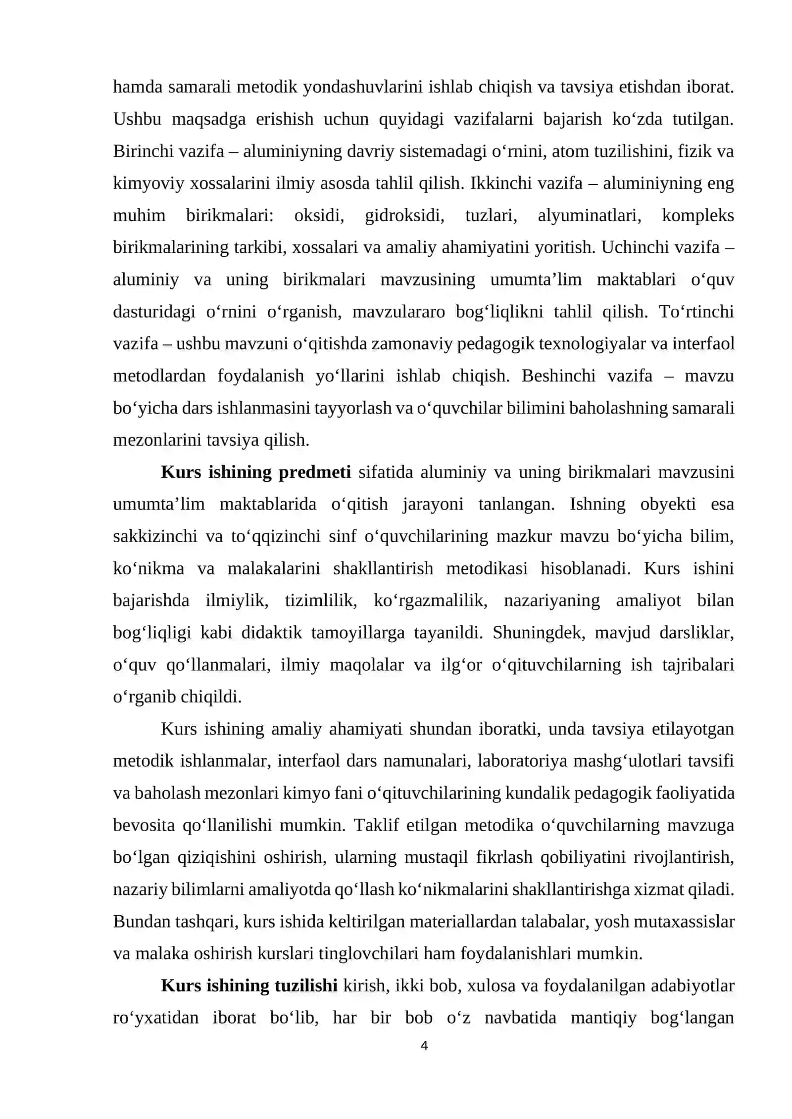 Aluminiy va uning birikmalari mavzusini o'qitish metodikasi 4