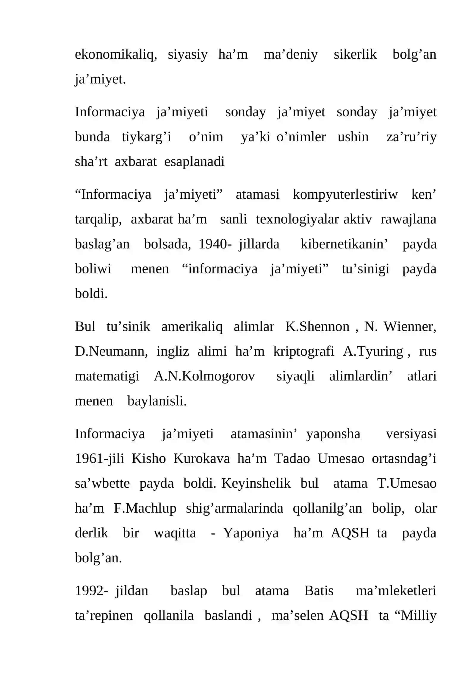 Informaciya ja’miyetin aniqlaw kriteryalari 4