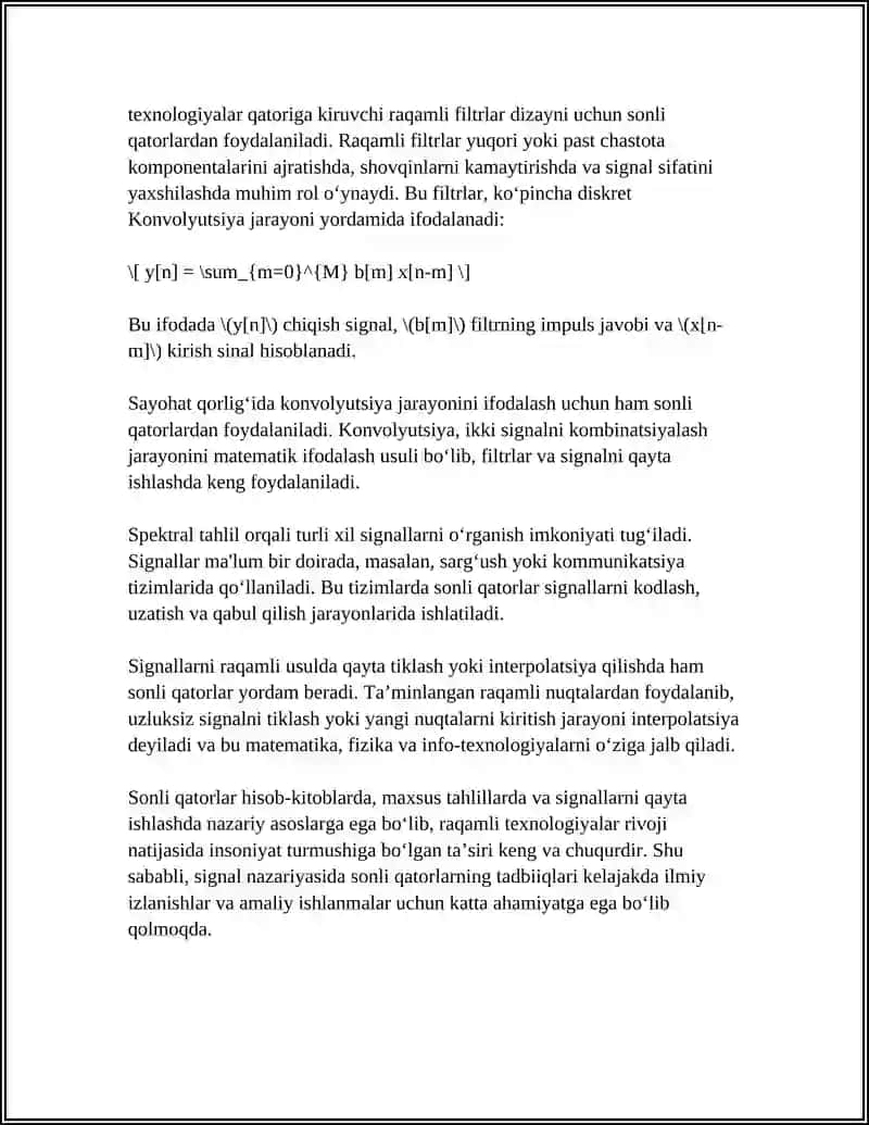 SIGNALLARNING NAZARIYASIDA SONLI QATORLARNING TADBIQLARI 4